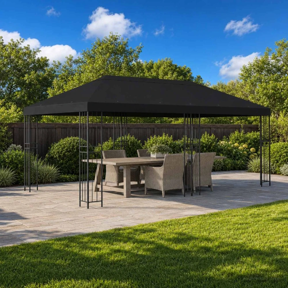 Sodo Paviljonas 6 x 3 m Juoda Poliesteris ir plienas 190 gsm