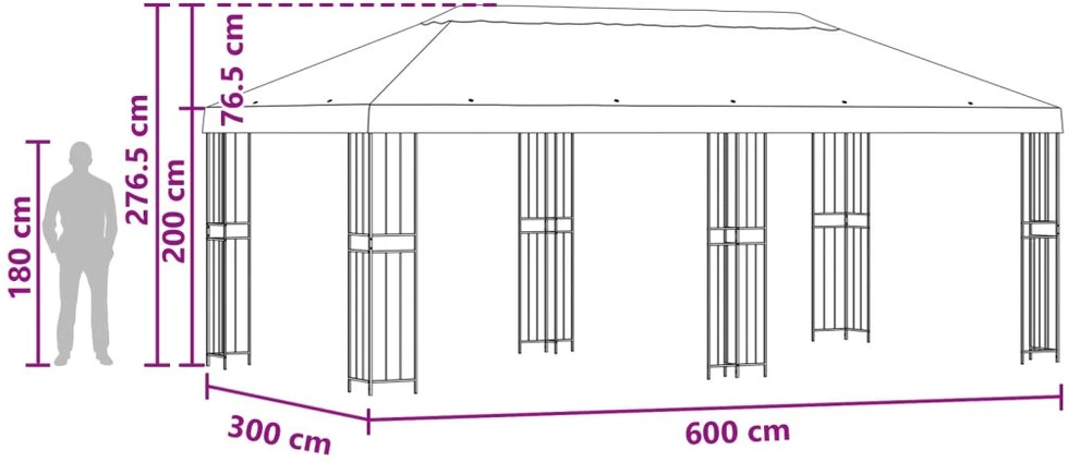 Sodo Paviljonas 6 x 3 m Antracito Poliesteris ir plienas