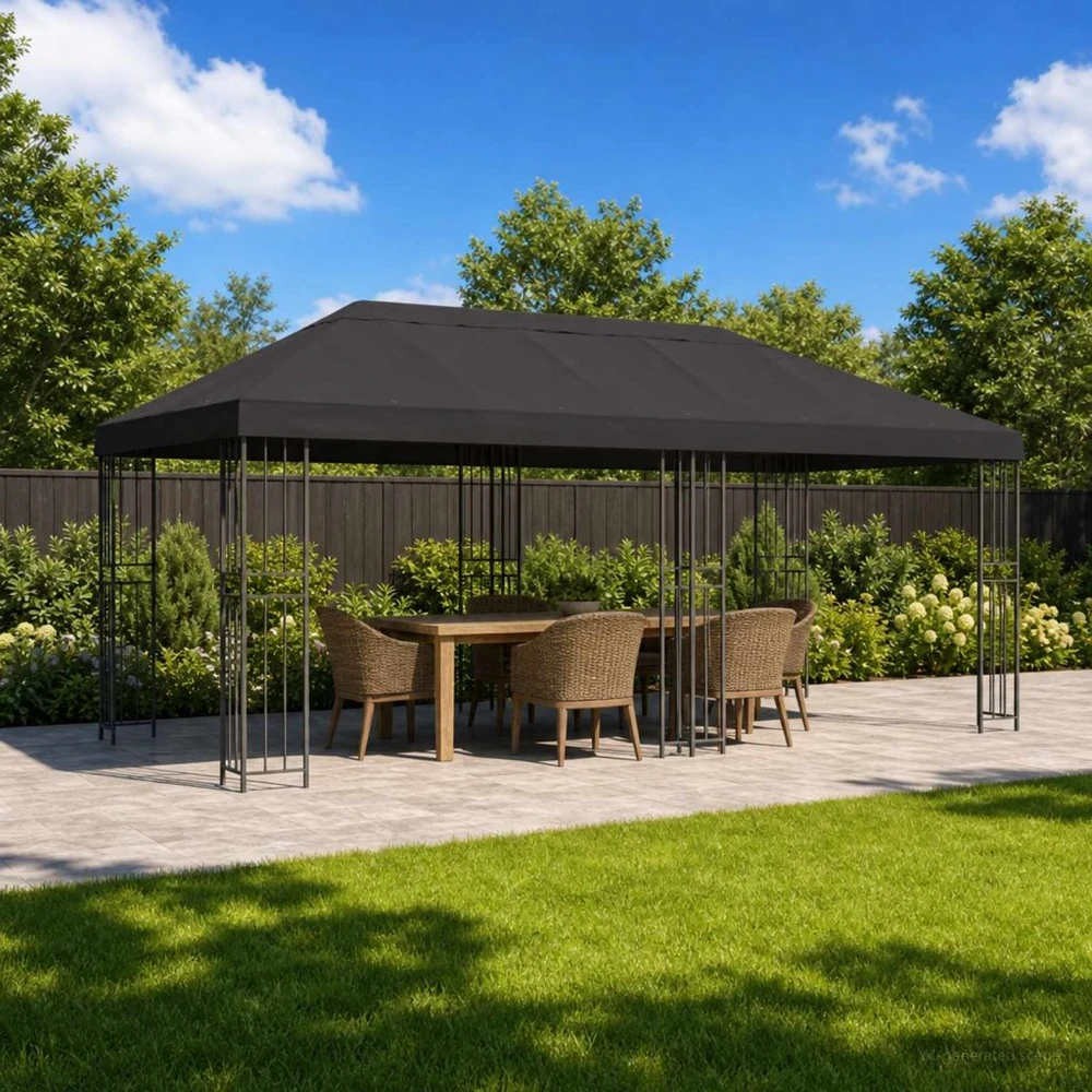 Sodo Paviljonas 6 x 3 m Antracito Poliesteris ir plienas