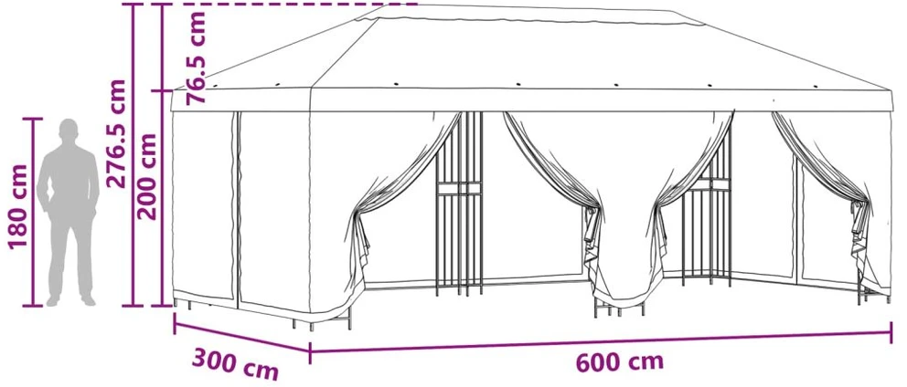 Paviljonas su šoninėmis sienelėmis 6 x 3 m Oranžinė