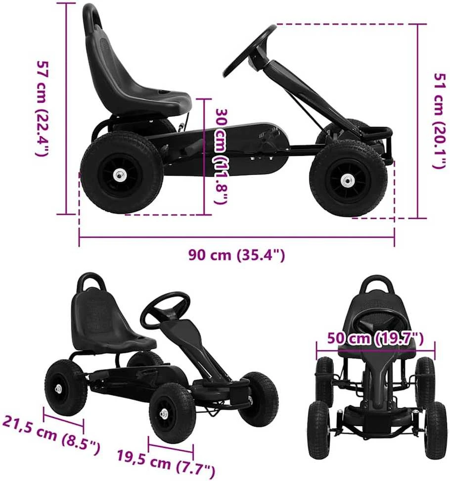 Pedalais minamas kartingas su pneumat. padangomis, juodas