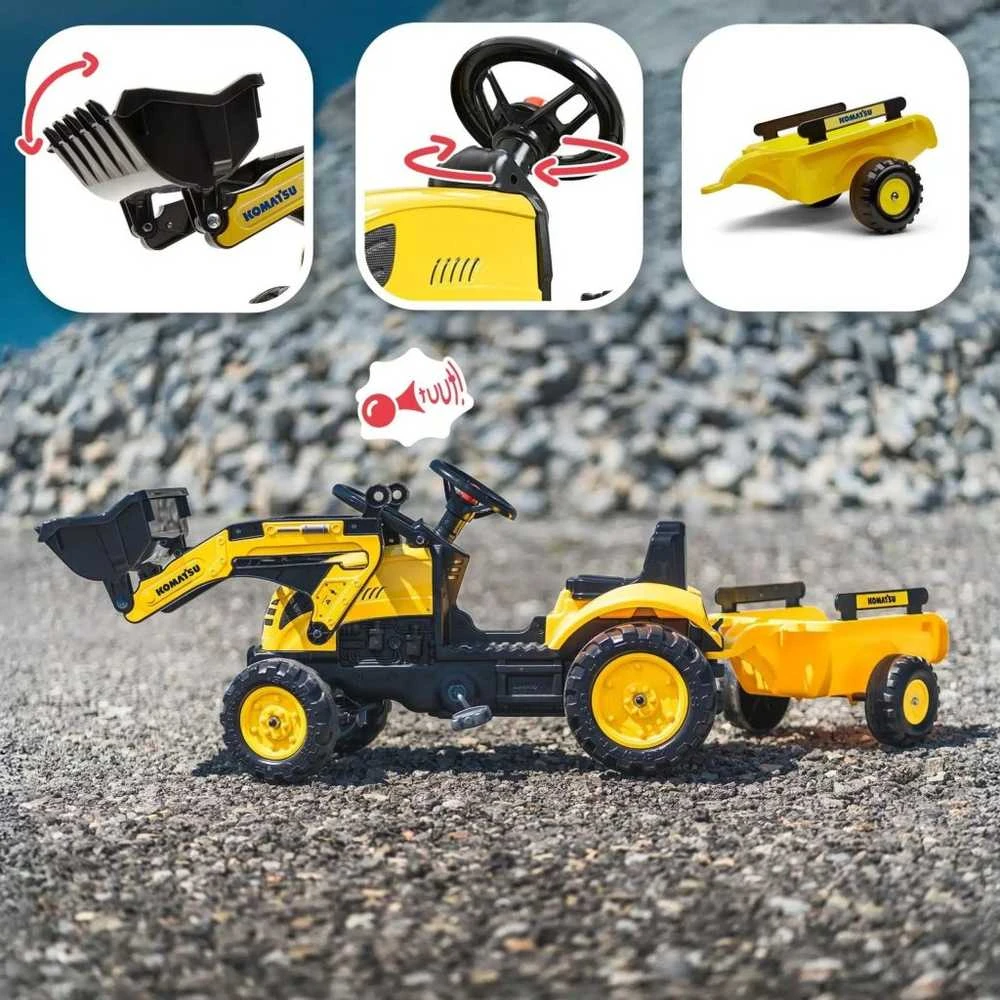 Minamas traktorius ekskavatorius su priekaba ir kaušu FALK Komatsu