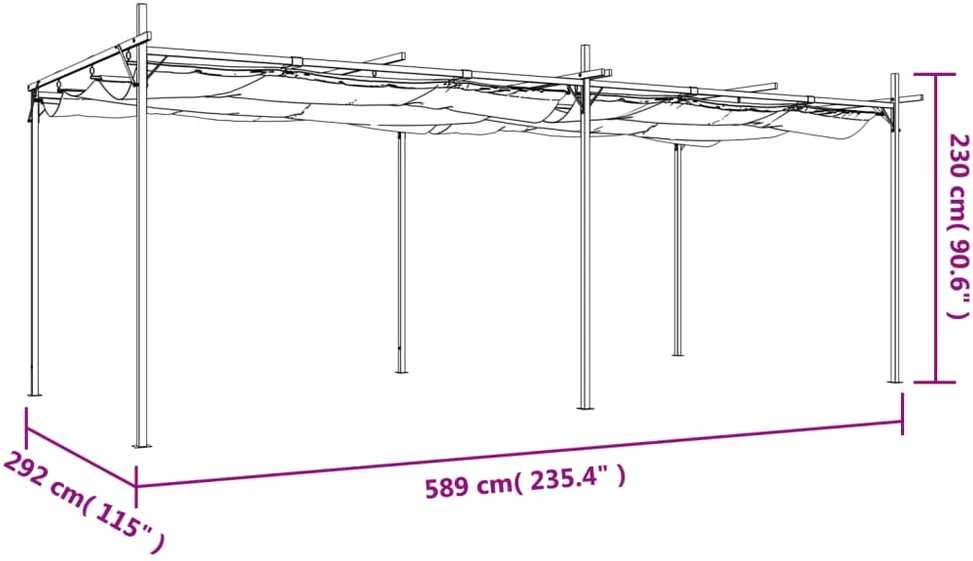 Pergolė su ištraukiamu stogu, taupe spalvos, 589x292x230cm
