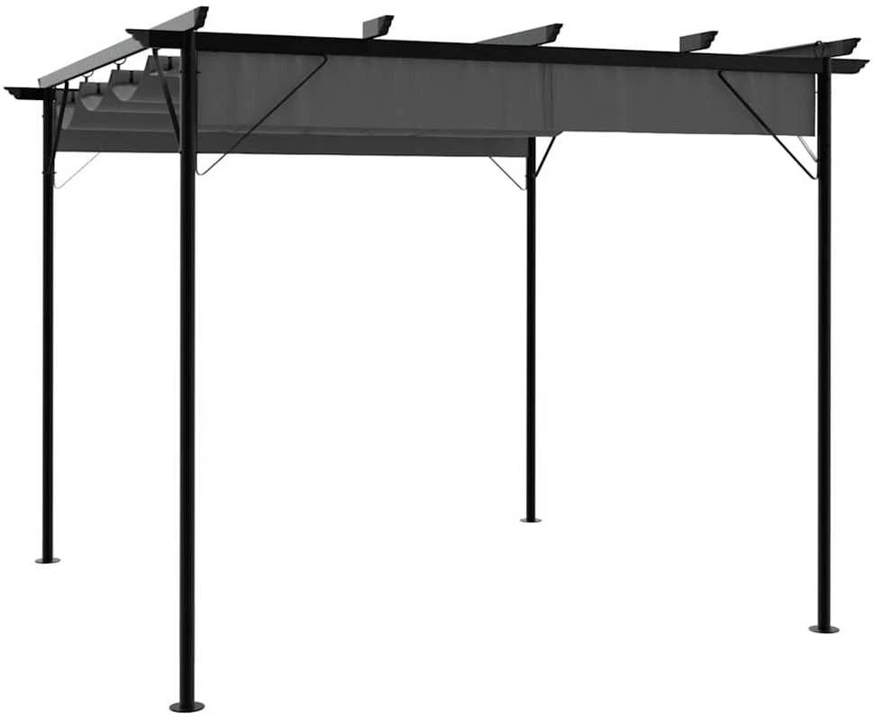 Pergolė su įtraukiamu stogu, antracito spalvos, 3x3m, plienas