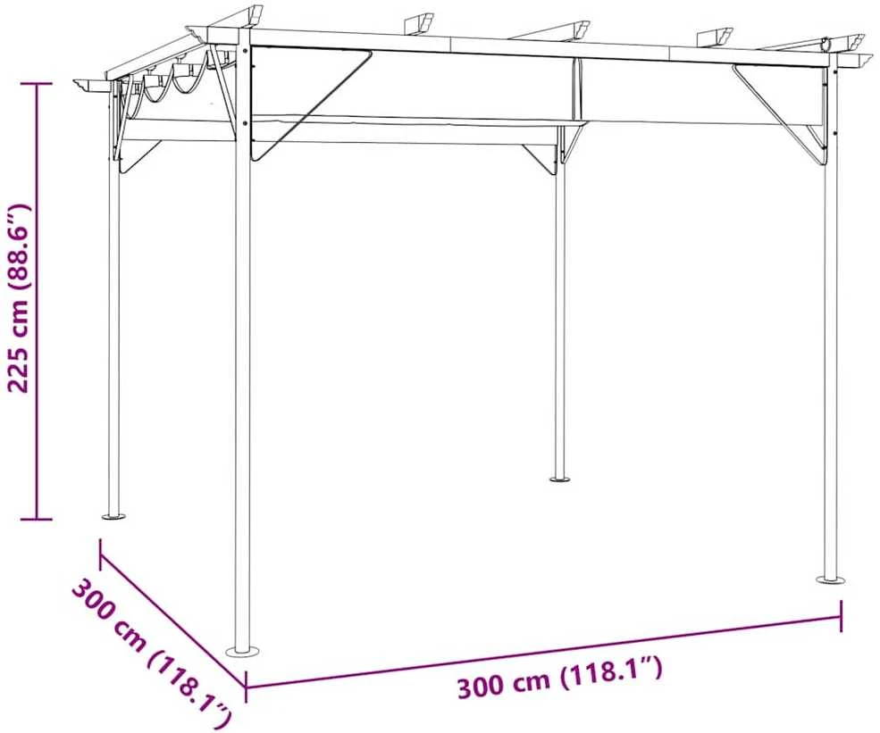Pergolė su įtraukiamu stogu, antracito spalvos, 3x3m, plienas