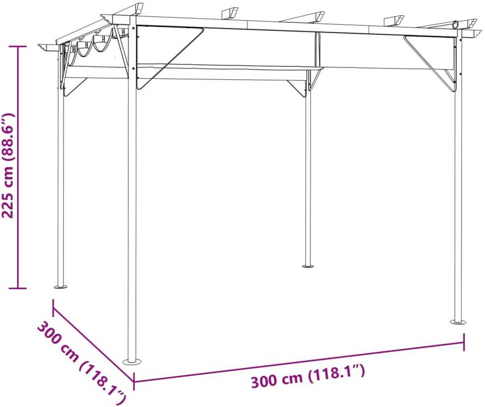Pergolė su įtraukiamu stogu, taupe spalvos, 3x3m, plienas