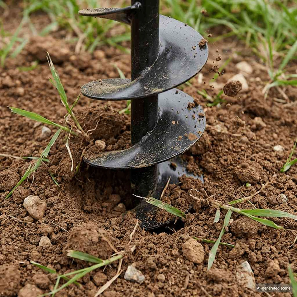 Plieninis 18 cm Žemės Grąžtas su Rankena ir Ilgintuvais, 5 m