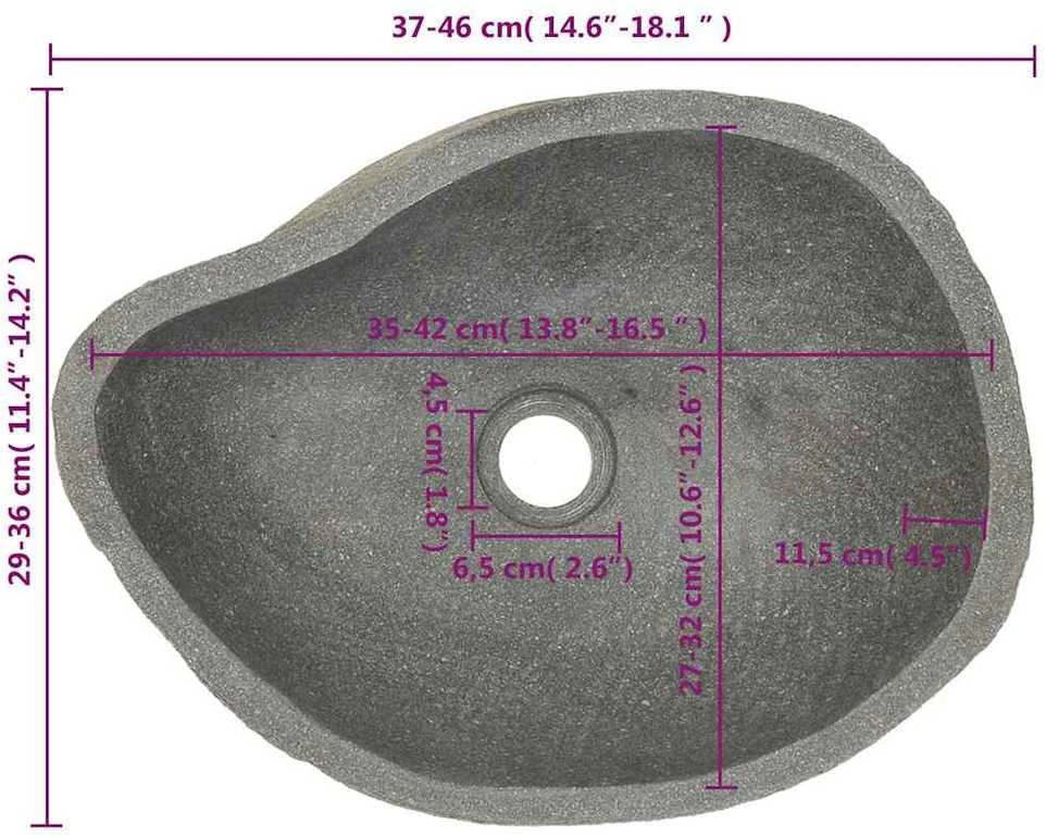 Praustuvas, (37-46)x(29-36)cm, upės akmuo, ovalo formos