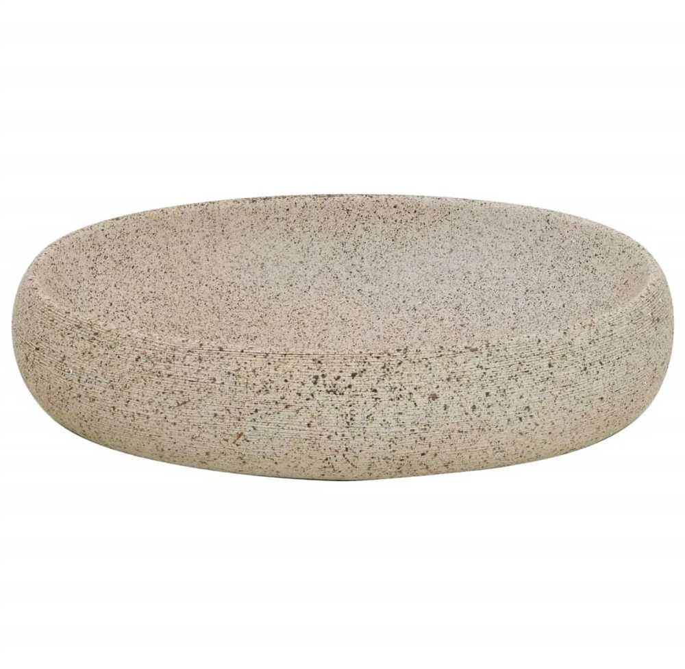 Praustuvas ant stalviršio, smėlio, 59x40x15cm, keramika, ovalus