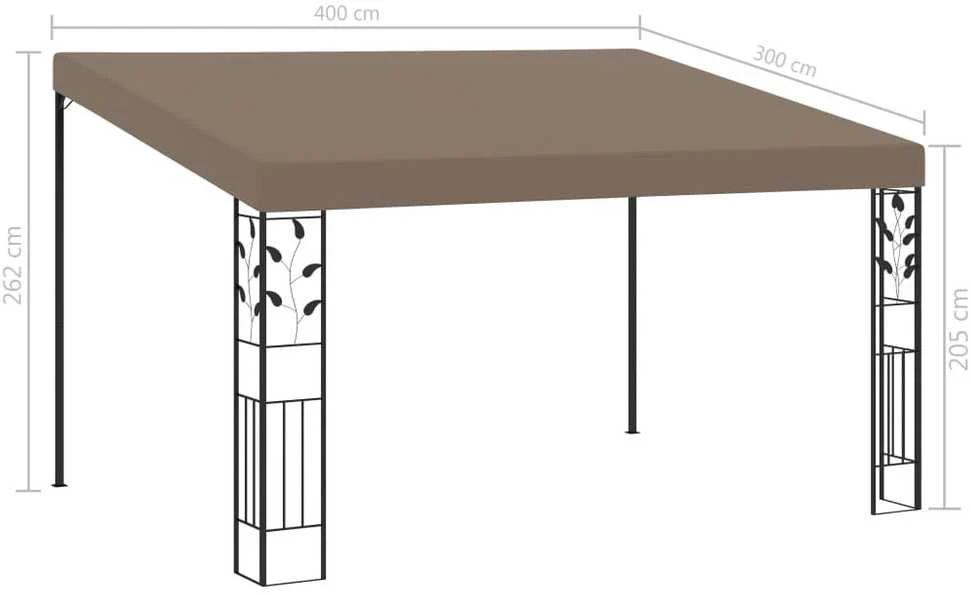Prie sienos montuojama pavėsinė, taupe spalvos, 4x3x2,5m