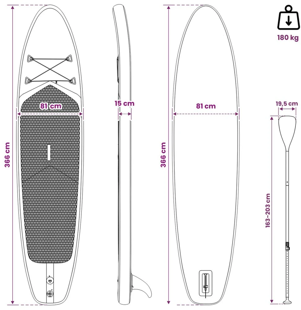 Pripučiamas Stan Up Irklas POSEIDON 366 x 81 x 15 cm Žalia