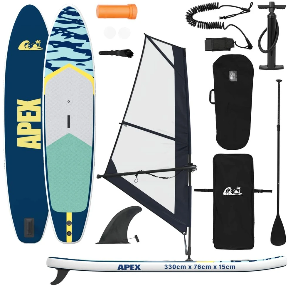 Pripučiamas SUP lenta su burės APEX 330 x 76 x 15 cm Mėlyna
