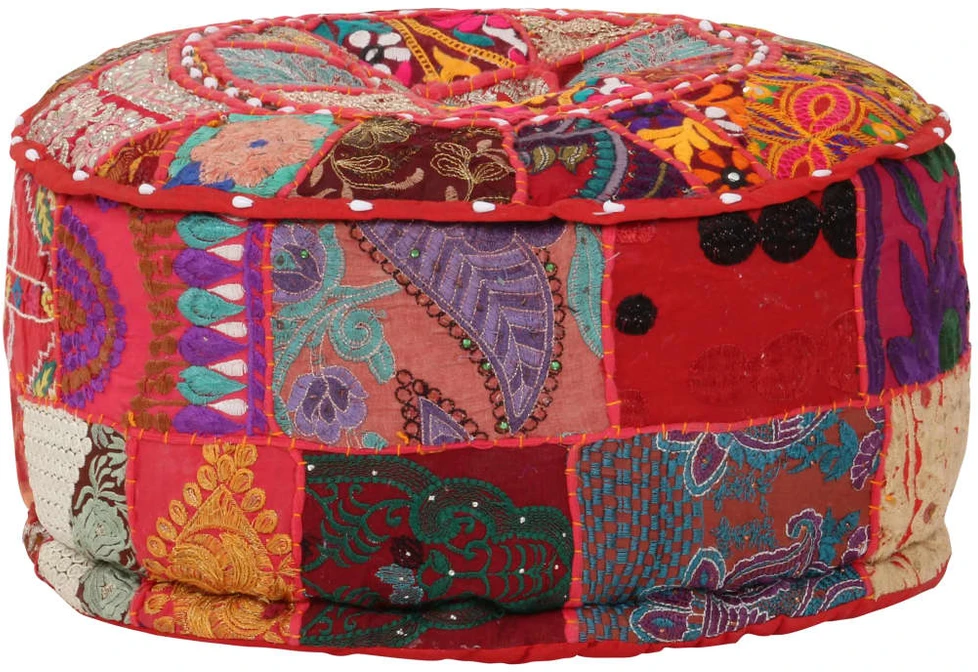 Pufas, raudonas, 40x20cm, medv., apvalus, rankų darbo, skiaut.