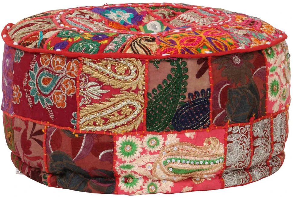 Pufas, raudonas, 40x20cm, medv., apvalus, rankų darbo, skiaut.