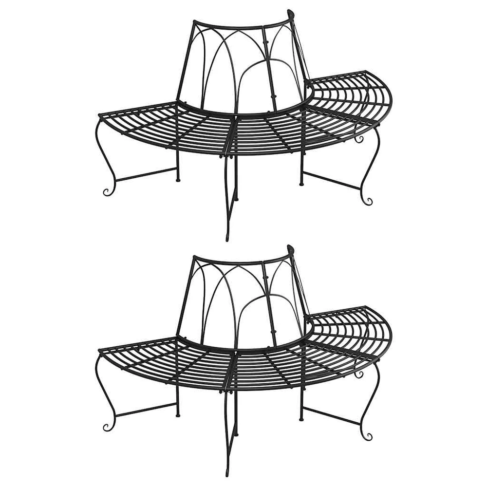 Pusapvaliai suoliukai aplink medį, 2vnt., juodi, 159cm, plienas