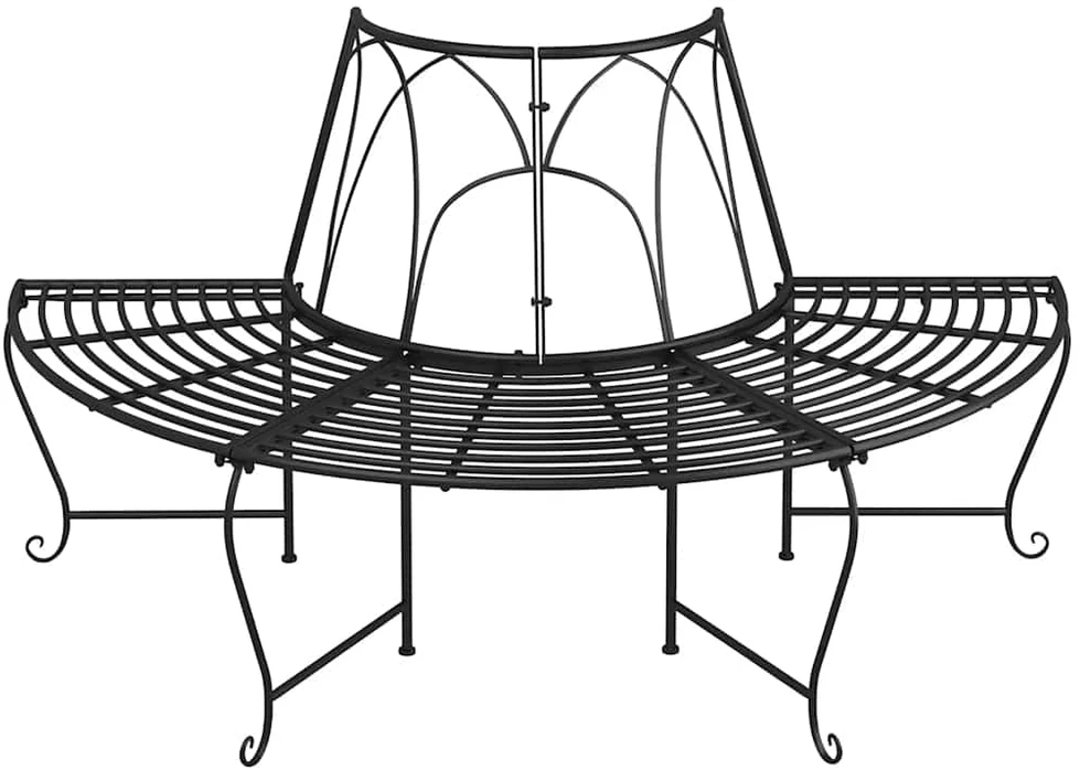 Pusapvaliai suoliukai aplink medį, 2vnt., juodi, 159cm, plienas
