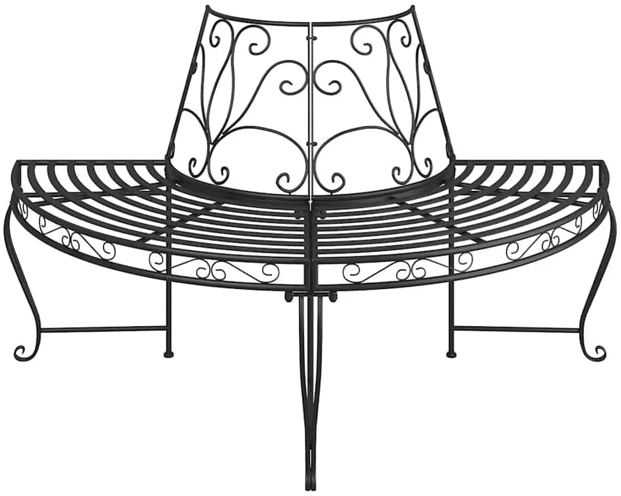 Pusapvaliai suoliukai aplink medį, 2vnt., juodi, 160cm, plienas