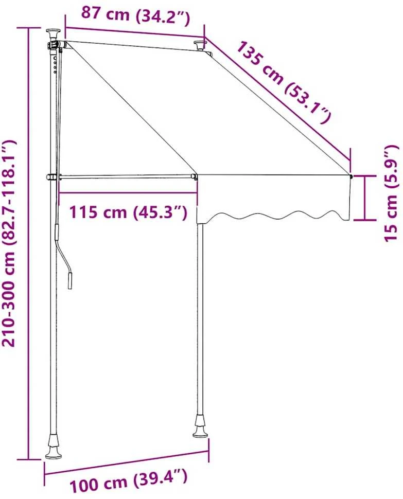 Rankinė ištraukiama markizė su LED, balta ir oranžinė, 100cm