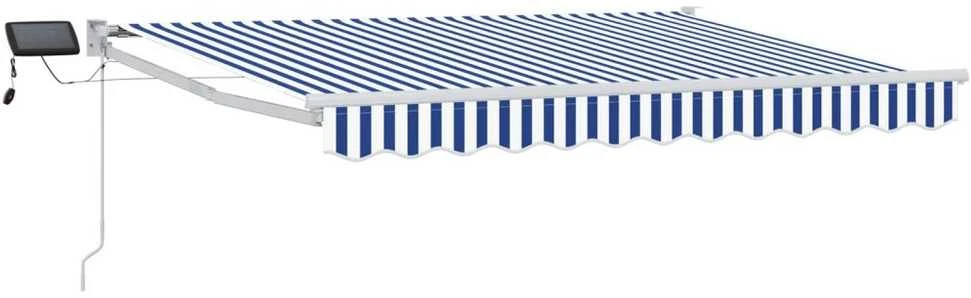 Rankinė ištraukiama markizė su LED Mėlyna ir balta 3 x 2,5 m