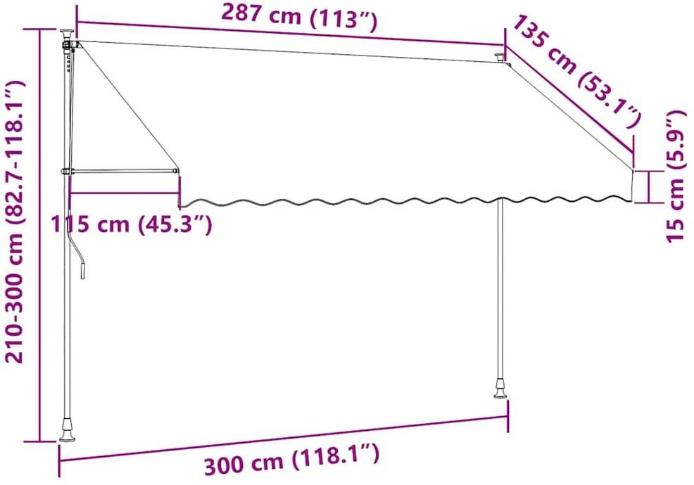 Rankinė ištraukiama markizė su LED, mėlyna ir balta, 300cm