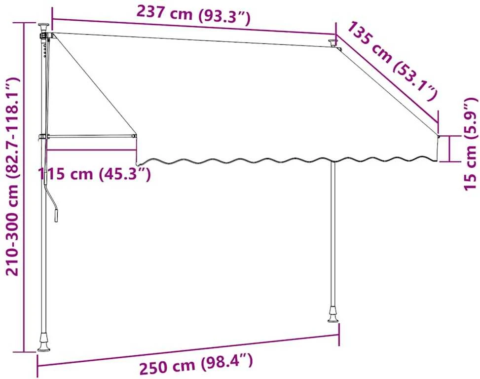 Rankinė ištraukiama markizė su LED, mėlyna ir balta, 250cm