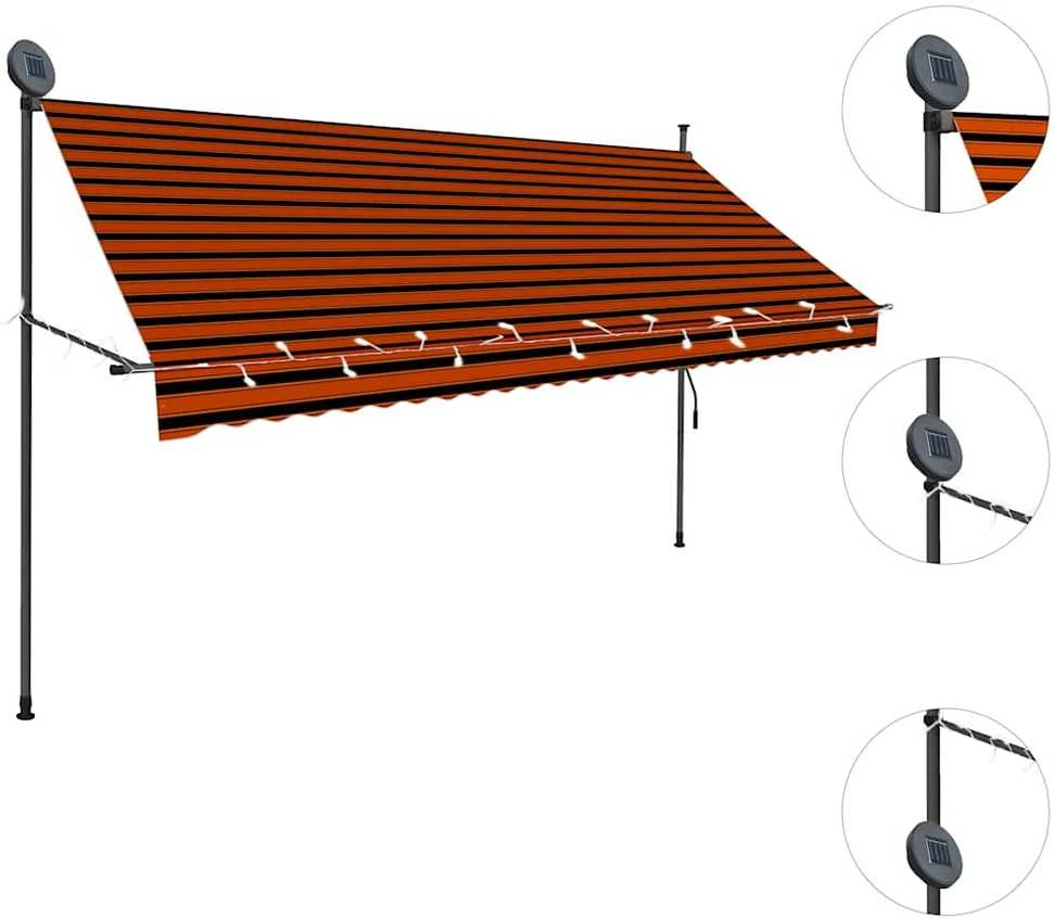 Rankinė ištraukiama markizė su LED, oranžinė ir ruda, 300cm