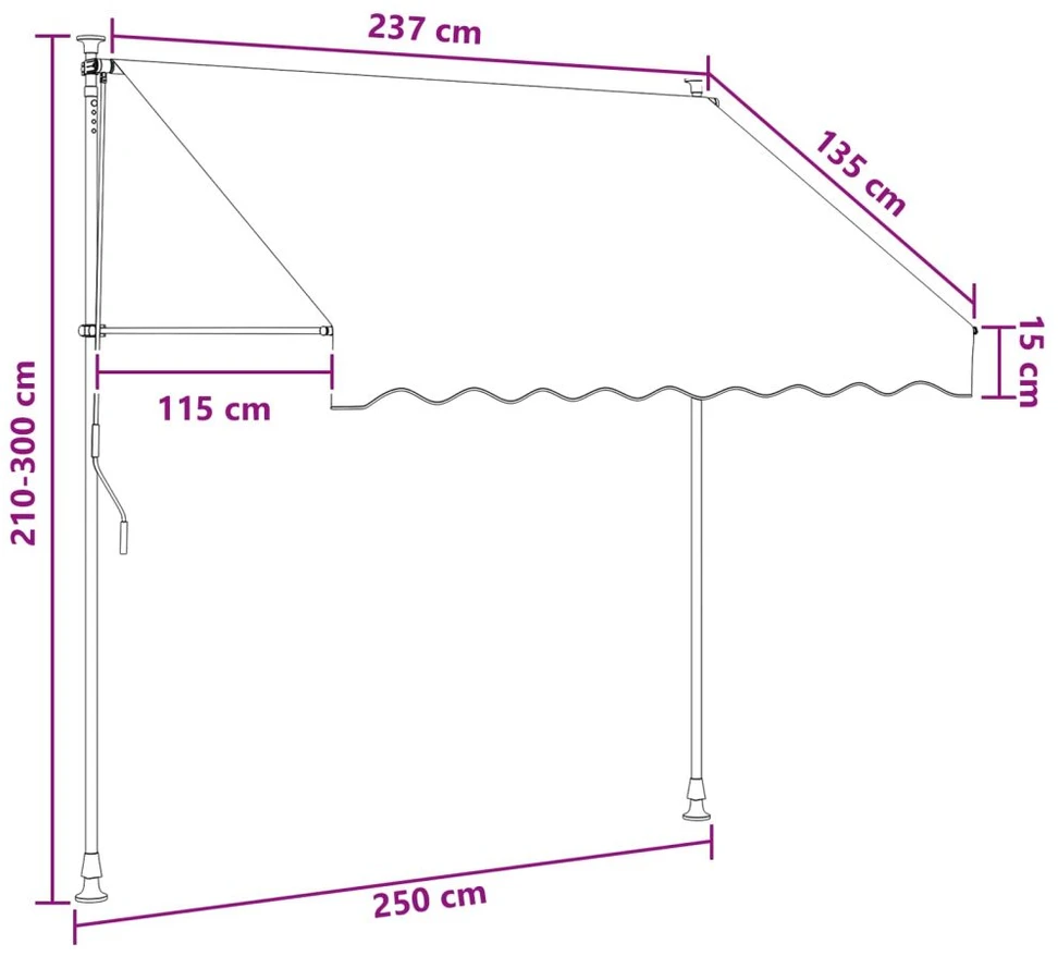 Rankinė sulankstoma markizė Antracito ir baltos 250 cm