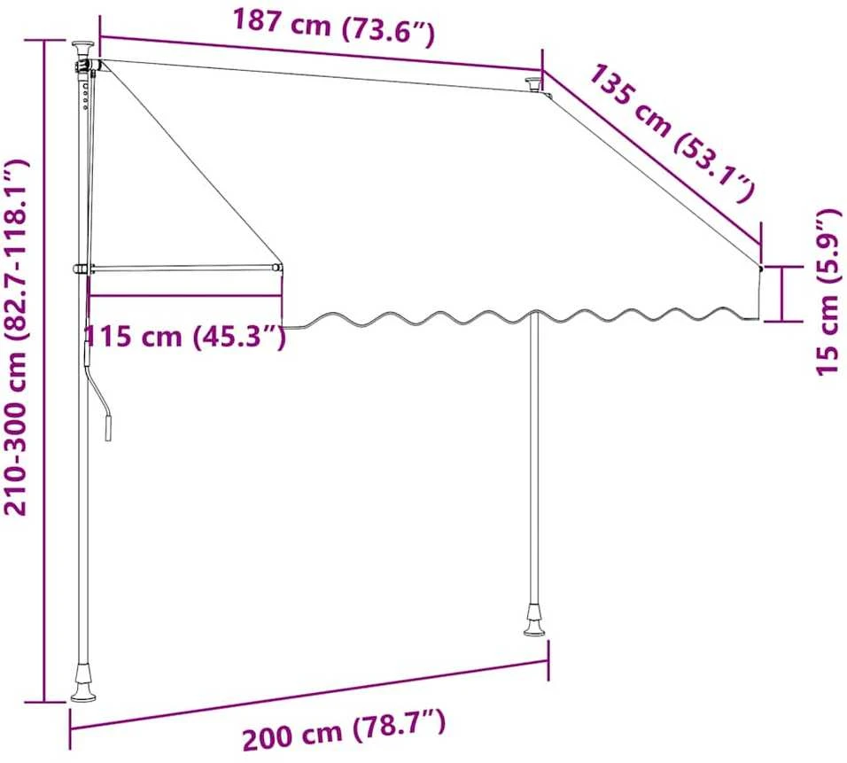 Rankiniu būdu ištraukiama markizė, antracito, 200cm