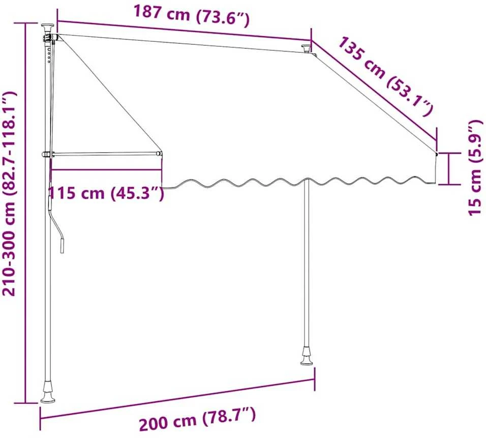 Rankiniu būdu ištraukiama markizė, geltoni/mėlyni dryžiai, 200cm