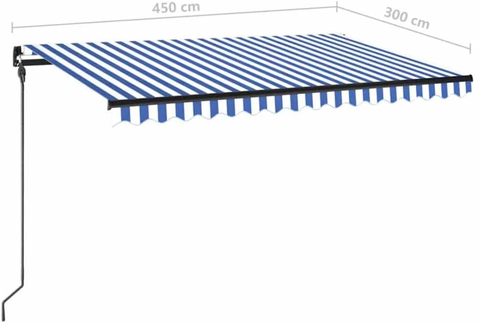 Rankiniu būdu ištraukiama markizė, mėlyna ir balta, 450x300cm