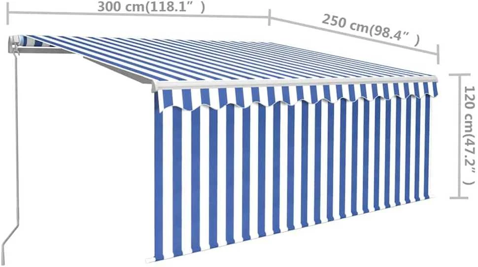 Rankiniu būdu ištraukiama markizė, mėlyna ir balta, 3x2,5m