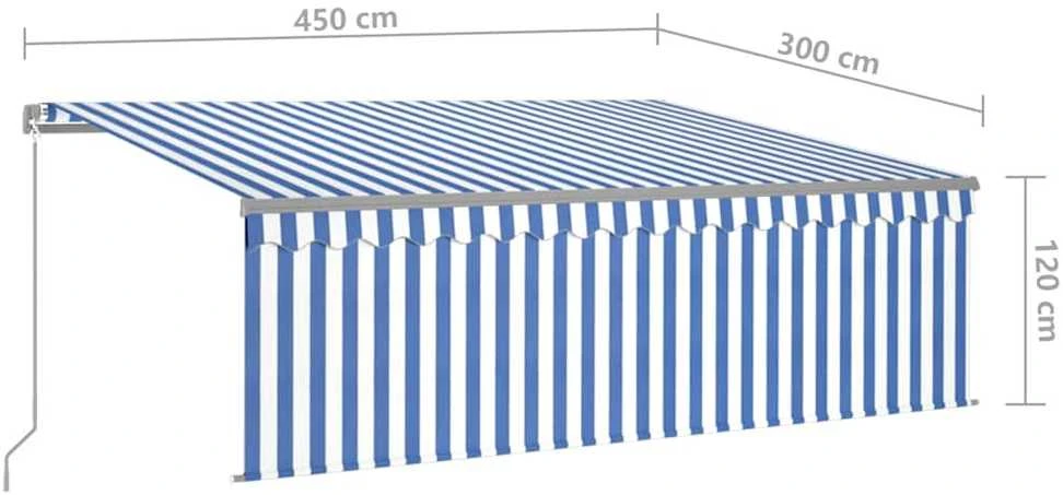 Rankiniu būdu ištraukiama markizė, mėlyna ir balta, 4,5x3m