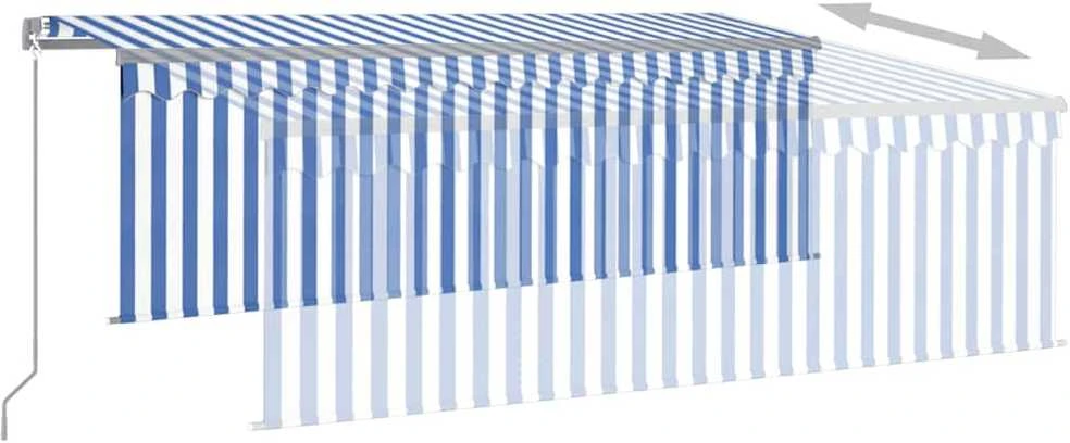 Rankiniu būdu ištraukiama markizė, mėlyna ir balta, 4,5x3m