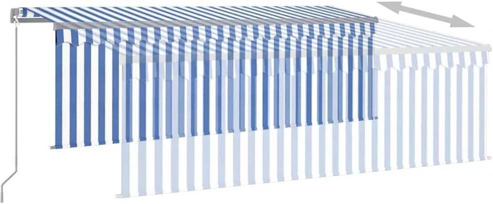 Rankiniu būdu ištraukiama markizė, mėlyna ir balta, 4,5x3m