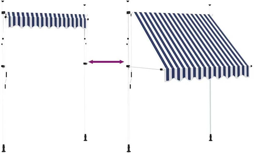Rankiniu būdu ištraukiama markizė, mėlyni/balti dryžiai, 200cm
