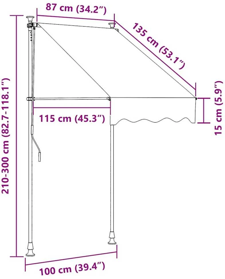 Rankiniu būdu ištraukiama markizė, oranžinė ir ruda, 100cm