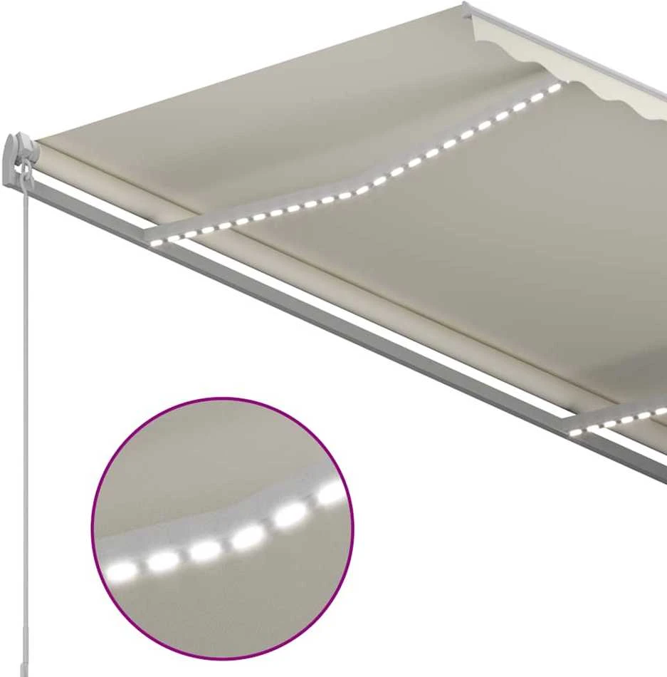 Rankiniu būdu ištraukiama markizė su LED, kreminė, 300x250cm