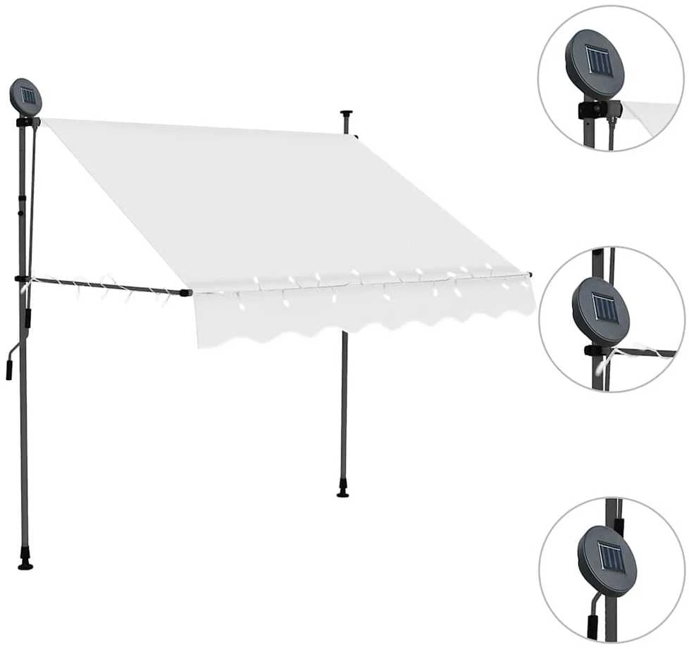Rankiniu būdu ištraukiama markizė su LED, kreminė, 150cm