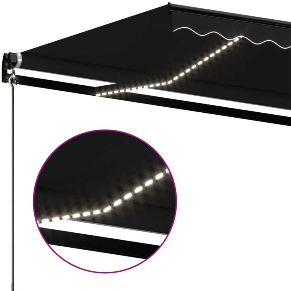 Rankiniu būdu ištraukiama markizė su LED, antracito, 450x350cm