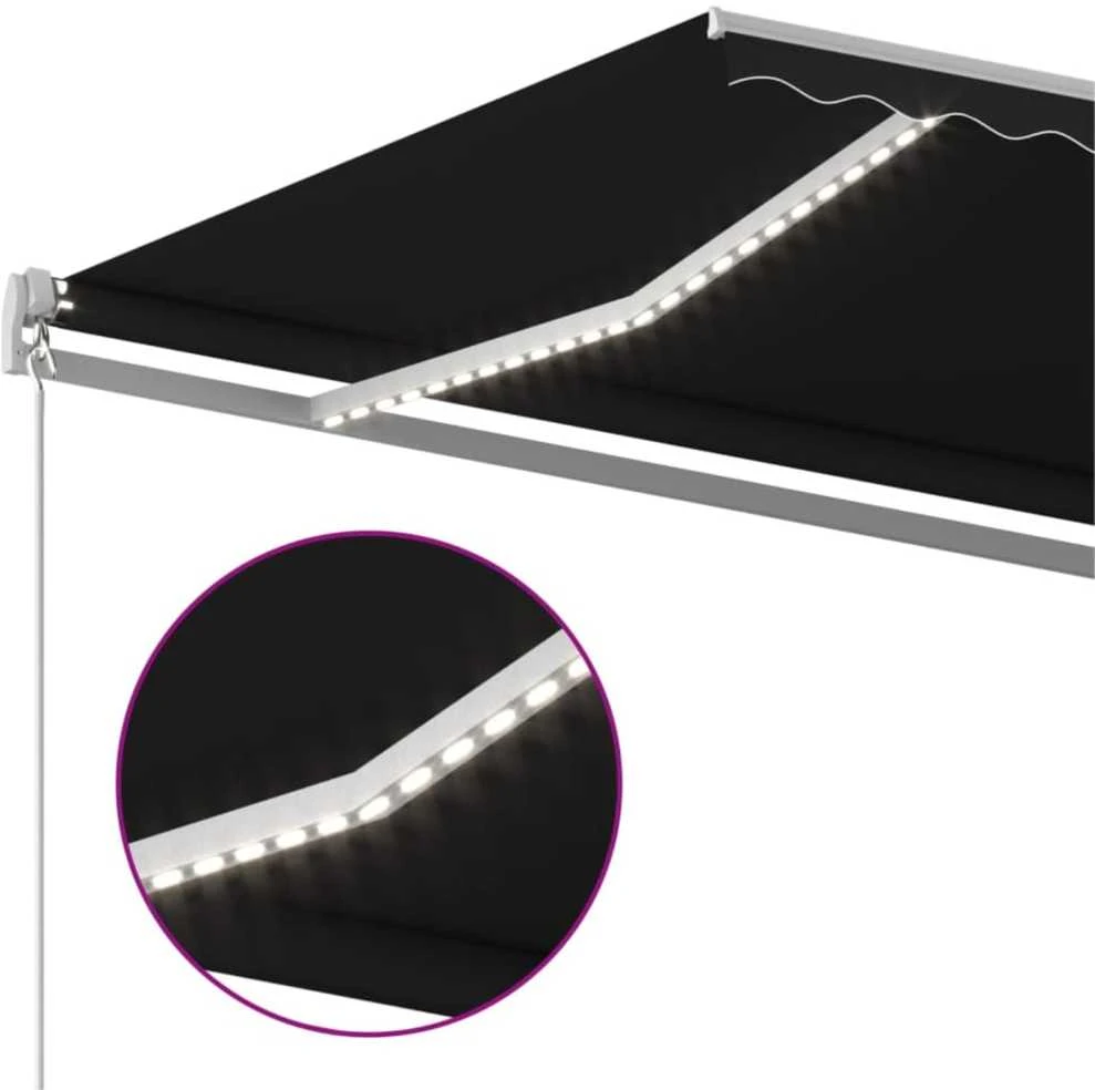 Rankiniu būdu ištraukiama markizė su LED, antracito, 600x350cm