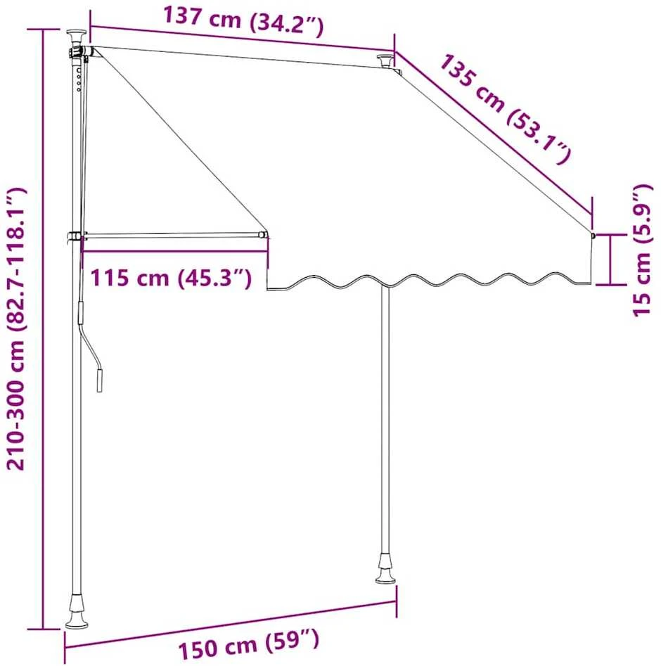 Rankiniu būdu ištraukiama markizė su LED, kreminė, 150cm