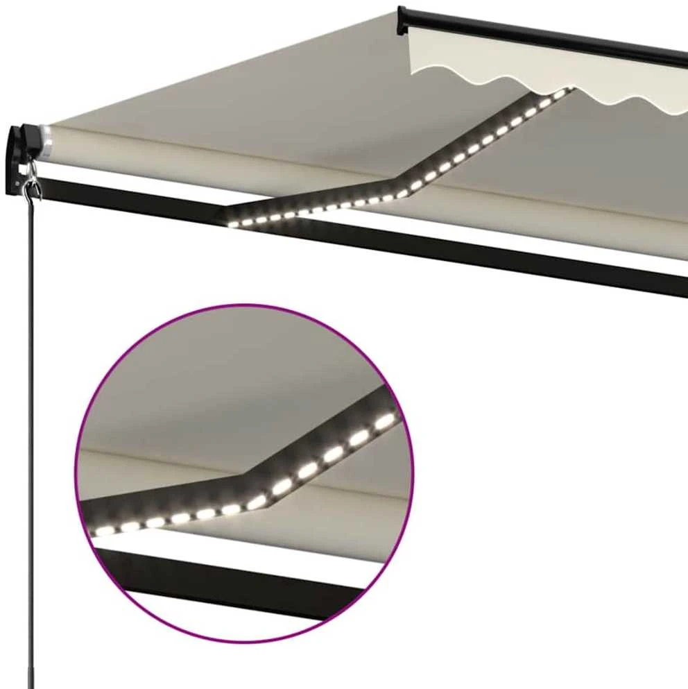 Rankiniu būdu ištraukiama markizė su LED, kreminė, 500x300cm