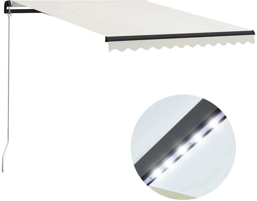 Rankiniu būdu ištraukiama markizė su LED, kreminė, 300x250cm