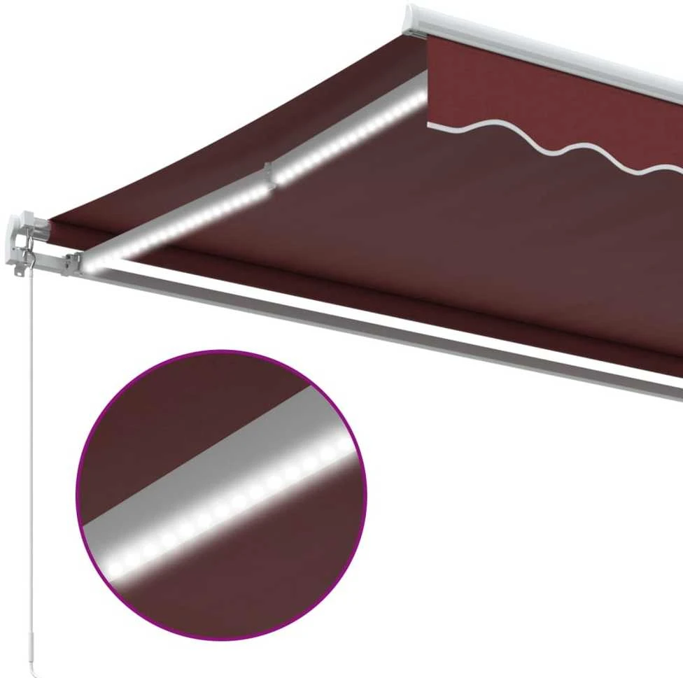 Rankiniu būdu ištraukiama markizė su LED, bordo, 450x350cm