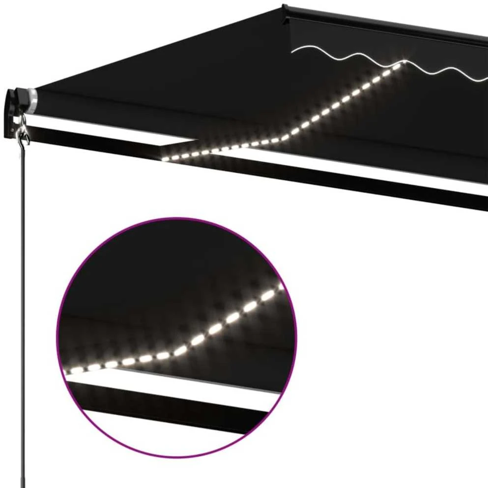Rankiniu būdu ištraukiama markizė su LED, antracito, 400x350cm