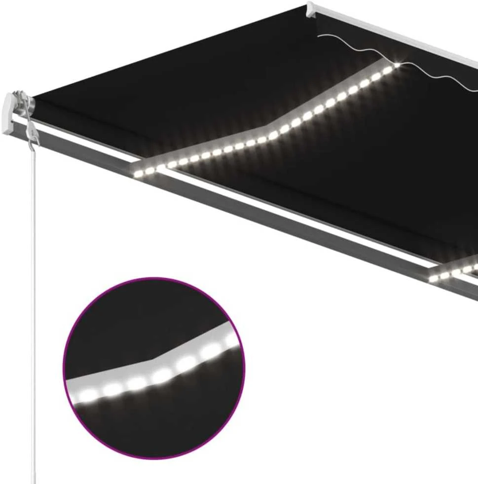 Rankiniu būdu ištraukiama markizė su LED, antracito, 450x350cm