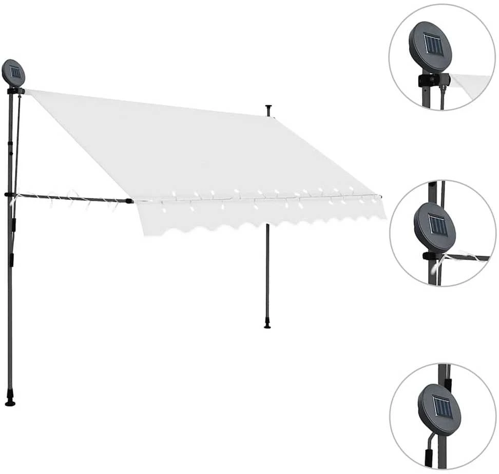 Rankiniu būdu ištraukiama markizė su LED, kreminė, 300cm