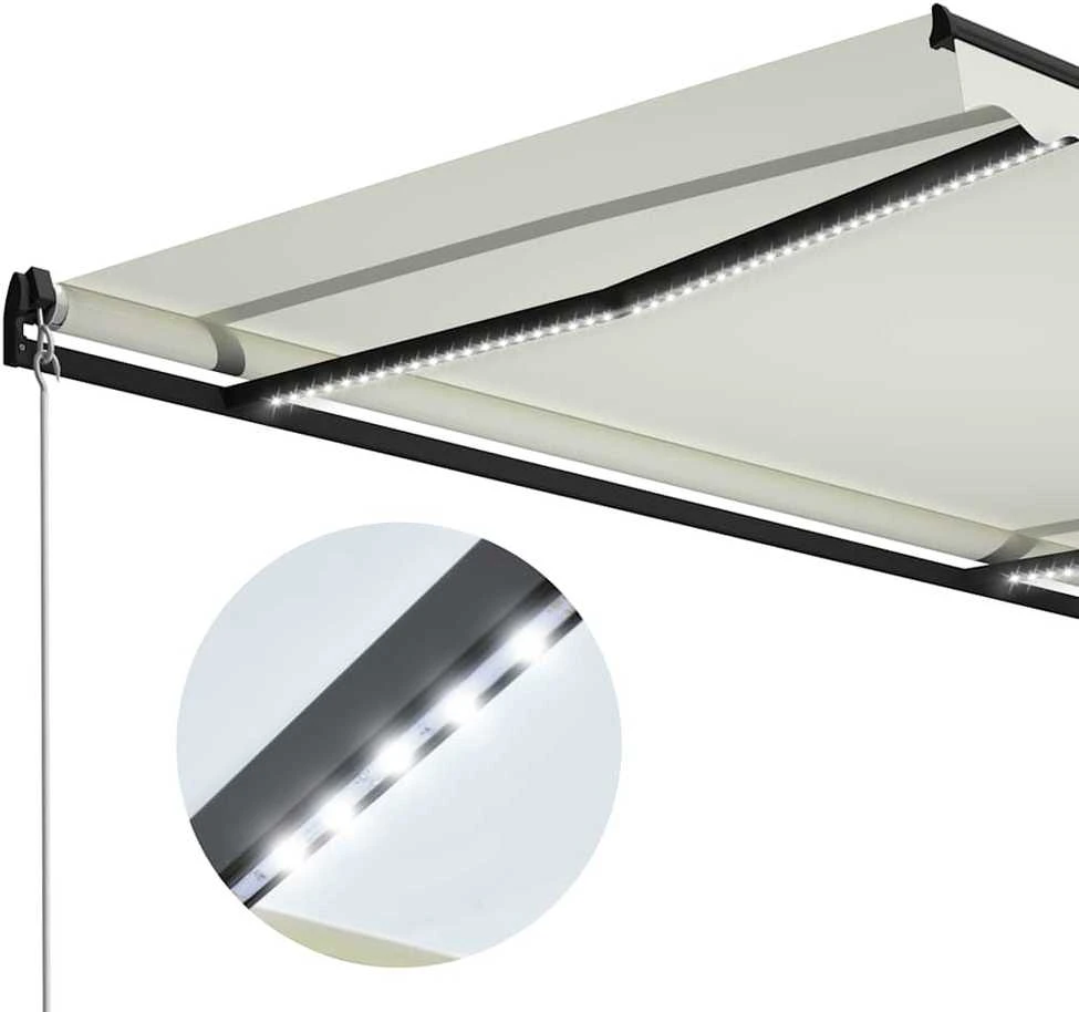 Rankiniu būdu ištraukiama markizė su LED, kreminė, 300x250cm