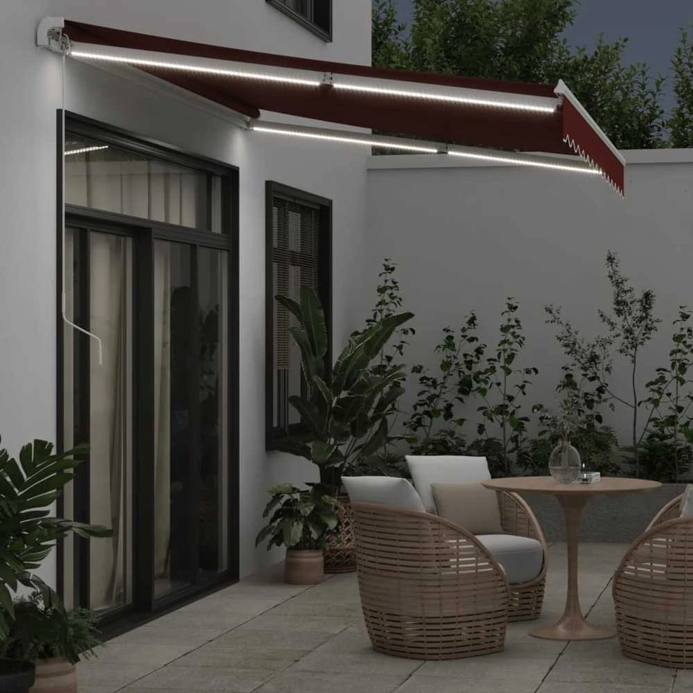 Rankiniu būdu ištraukiama markizė su LED, bordo, 350x250cm