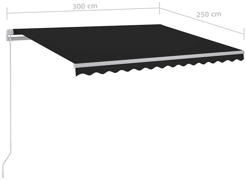 Rankiniu būdu ištraukiama markizė su LED, antracito, 300x250cm